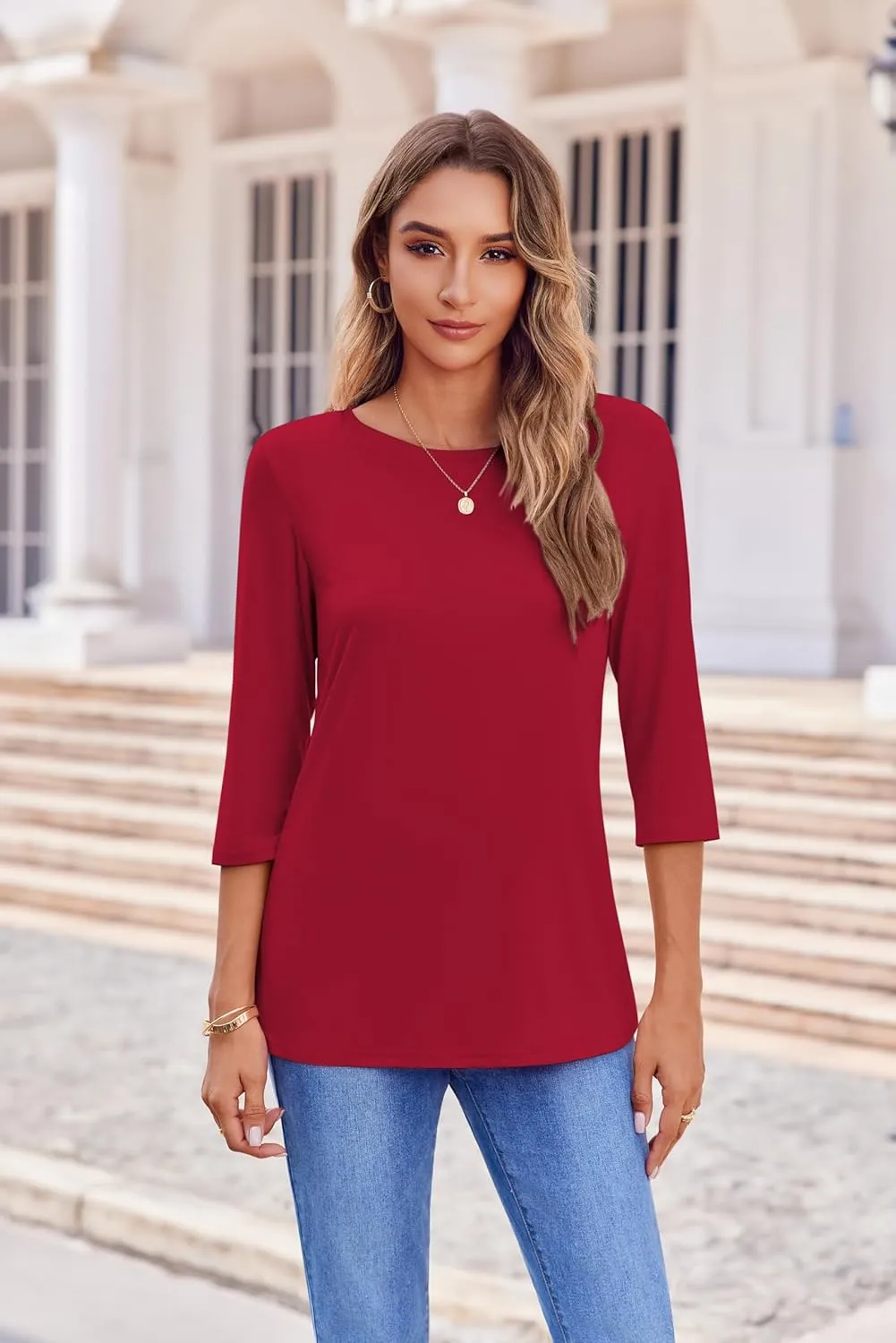 Zeagoo Tops for Women 3 Pack 3/4 Sleeve Crewneck Cute Basics Tees Casual Fashion Summer T Shirts Business Work Tee Top