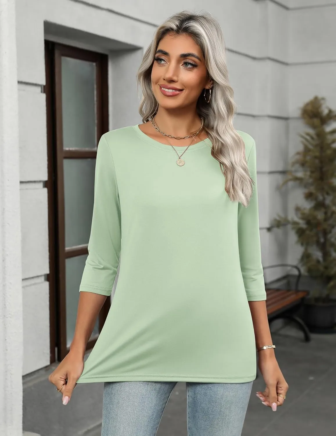Zeagoo Tops for Women 3 Pack 3/4 Sleeve Crewneck Cute Basics Tees Casual Fashion Summer T Shirts Business Work Tee Top