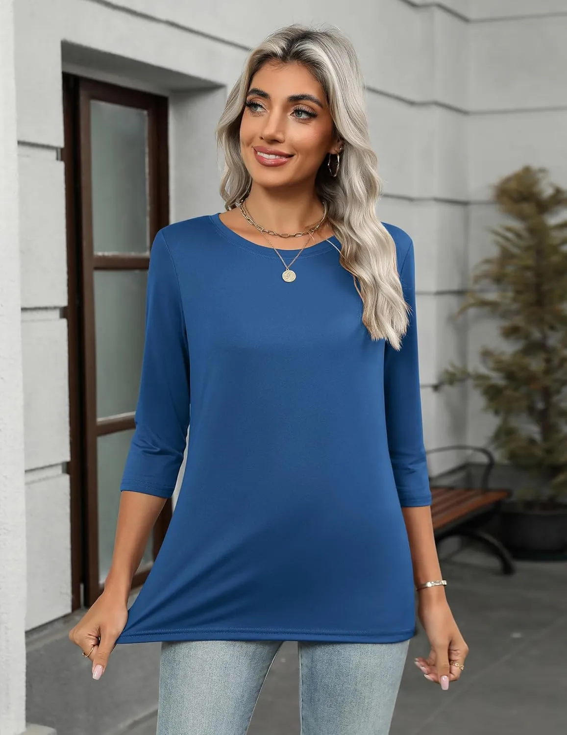 Zeagoo Tops for Women 3 Pack 3/4 Sleeve Crewneck Cute Basics Tees Casual Fashion Summer T Shirts Business Work Tee Top