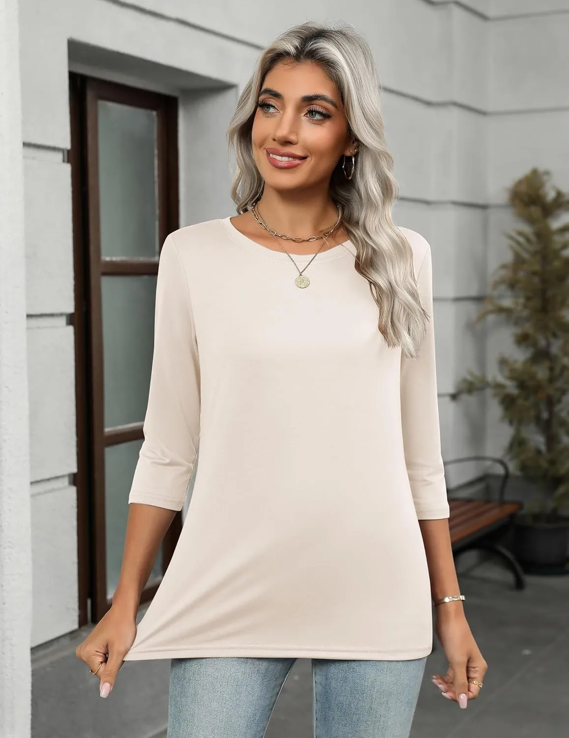 Zeagoo Tops for Women 3 Pack 3/4 Sleeve Crewneck Cute Basics Tees Casual Fashion Summer T Shirts Business Work Tee Top