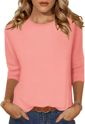 Zeagoo Women's Casual 3/4 Sleeve T-Shirts Round Neck Cute Tunic Tops Basic Tees Blouses Business Work Tee Top