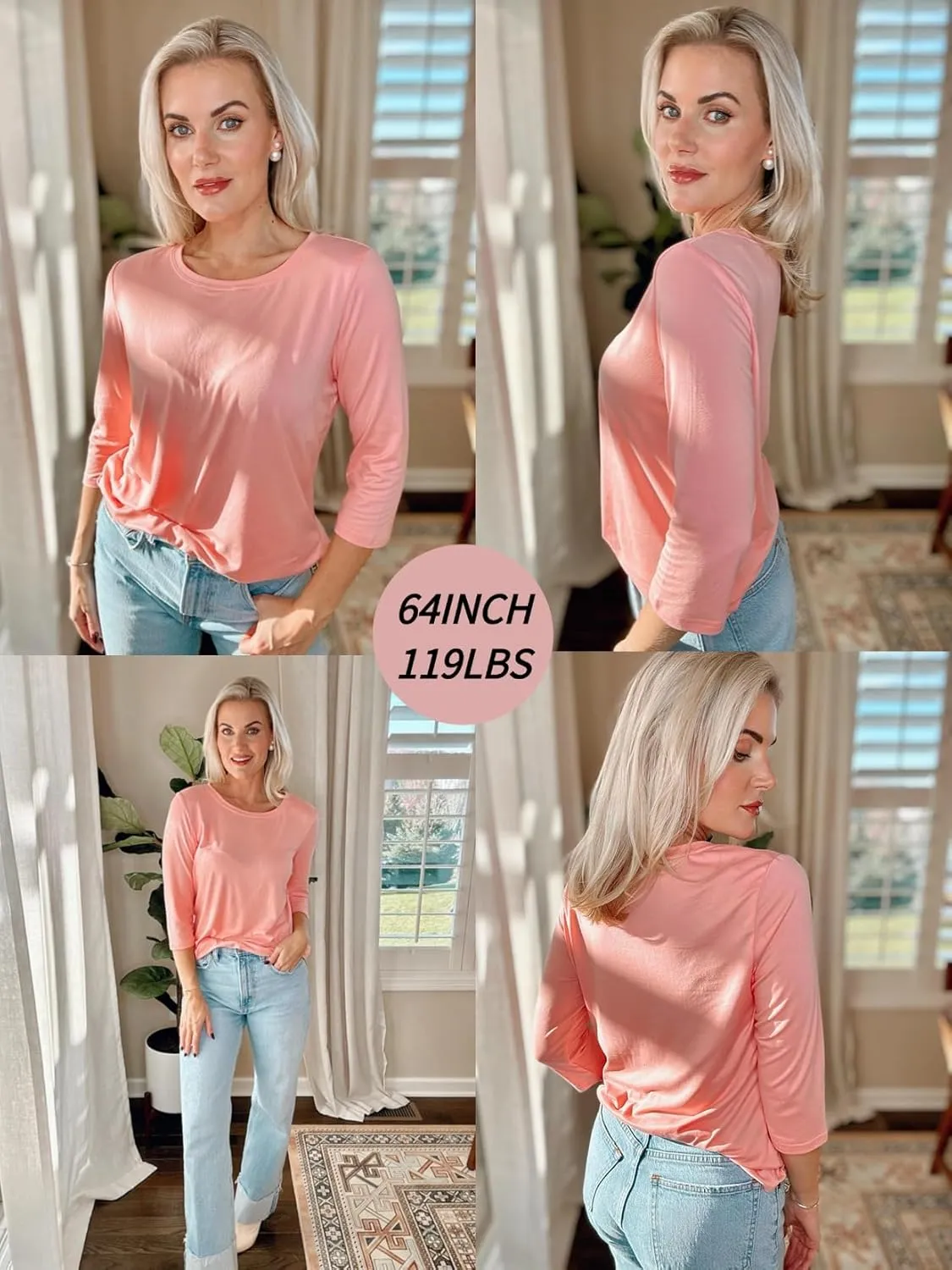Zeagoo Women's Casual 3/4 Sleeve T-Shirts Round Neck Cute Tunic Tops Basic Tees Blouses Business Work Tee Top