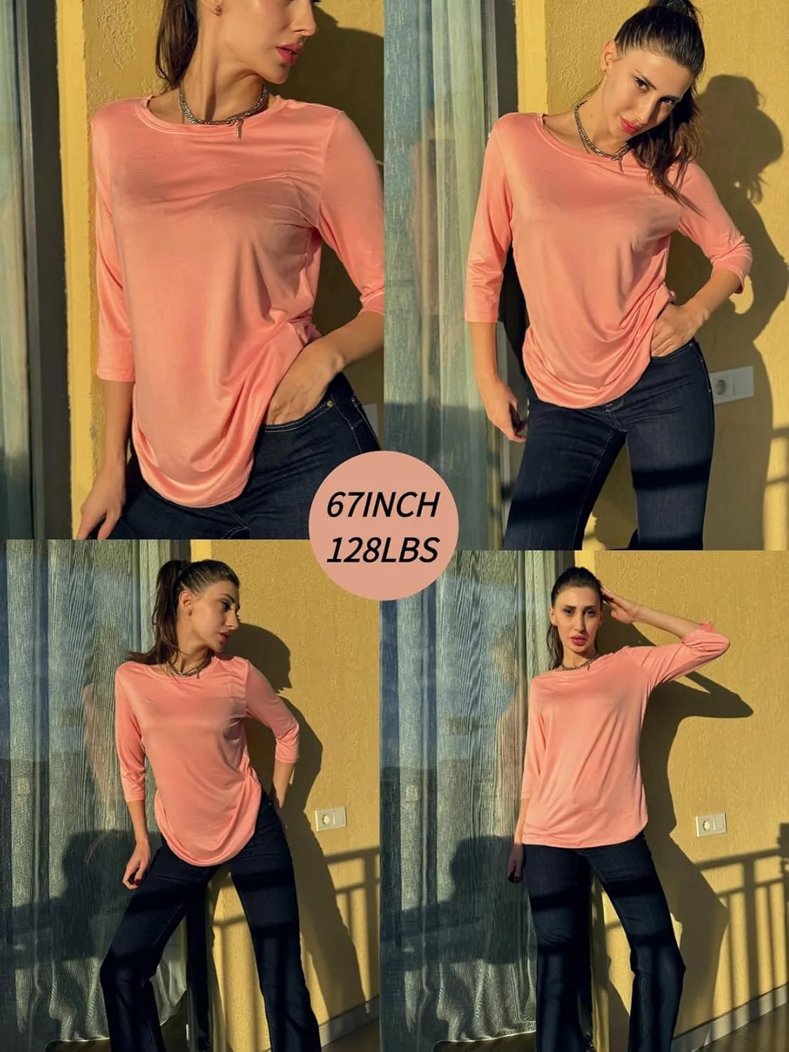 Zeagoo Women's Casual 3/4 Sleeve T-Shirts Round Neck Cute Tunic Tops Basic Tees Blouses Business Work Tee Top