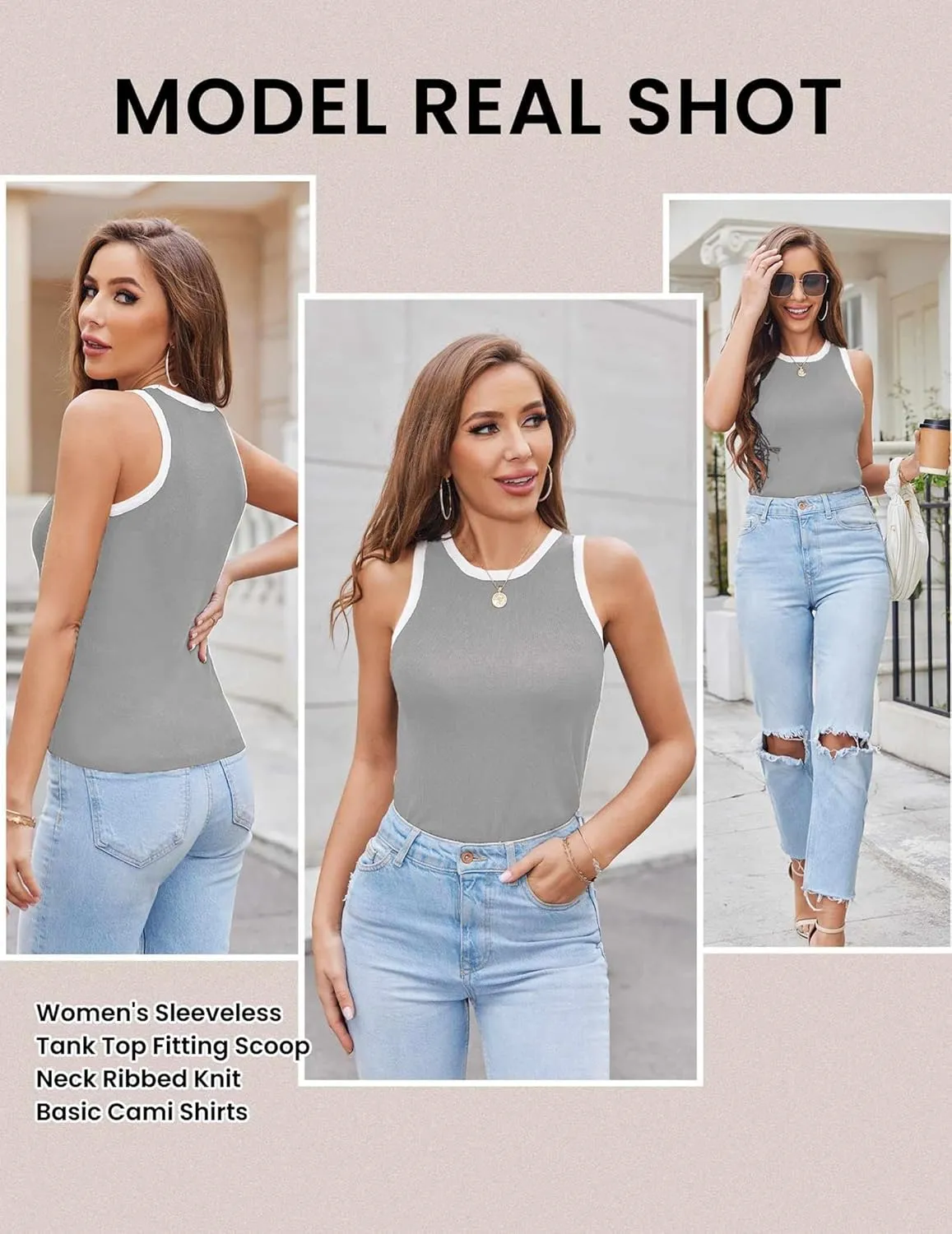 Zeagoo Womens Tank Top Racerback Crowl Neck Casual Basic Ribbed Knit Fitted Sleeveless Shirts S-XXL