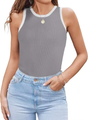 Zeagoo Womens Tank Top Racerback Crowl Neck Casual Basic Ribbed Knit Fitted Sleeveless Shirts S-XXL