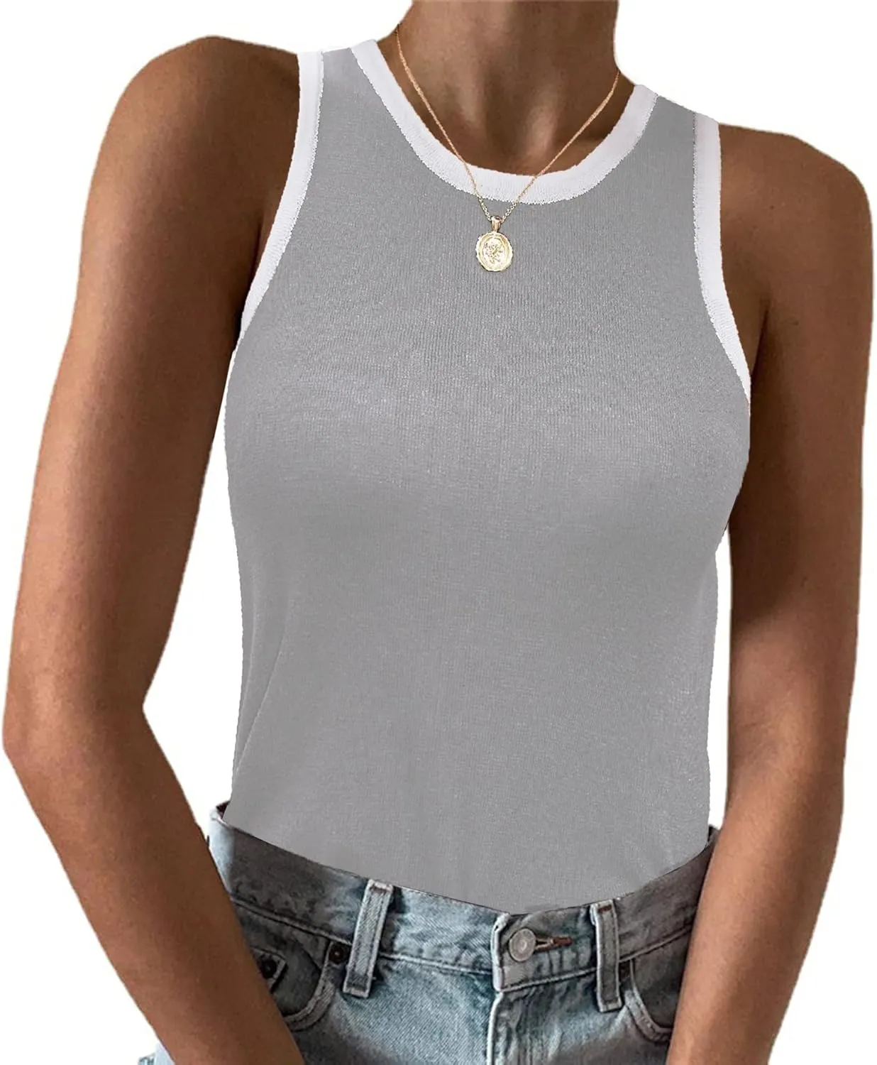 Zeagoo Womens Tank Top Racerback Crowl Neck Casual Basic Ribbed Knit Fitted Sleeveless Shirts S-XXL
