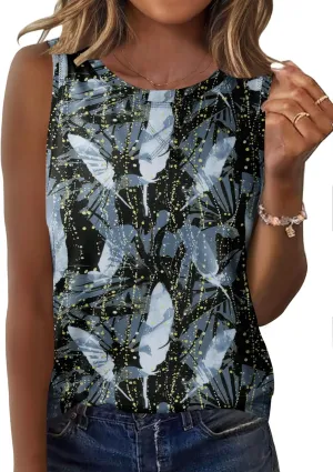 Zeagoo Women's Tank Tops Crew Neck Sleeveless Tops Floral Solid Summer Shirts Casual Loose Flowy Tunic Blouses