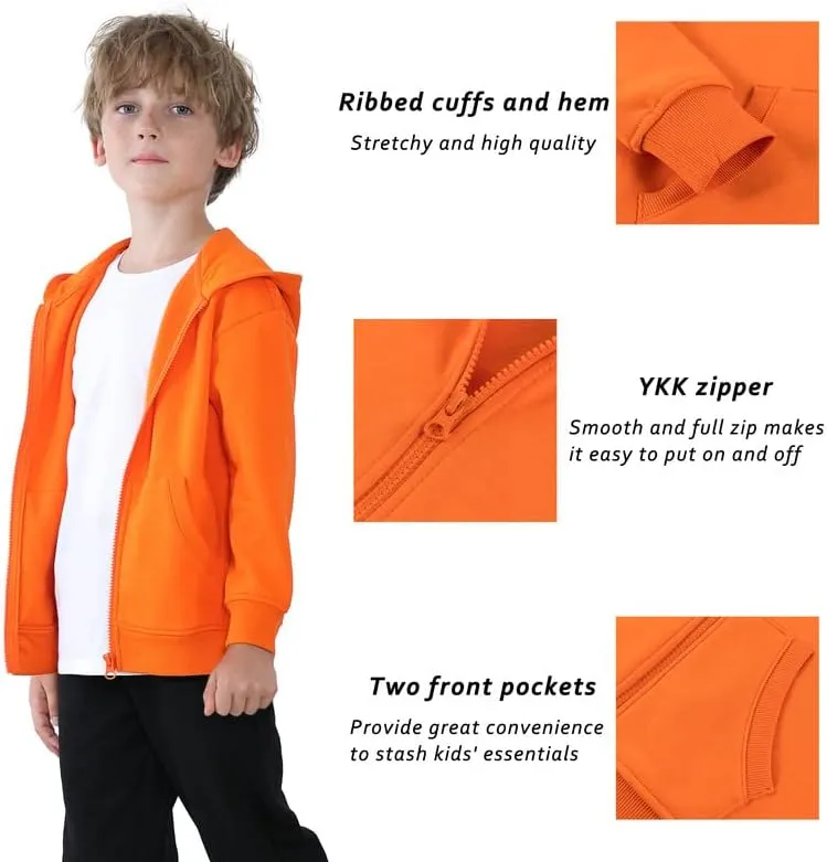 Zip up Hoodie Kids Fleece Hooded Sweatshirts for Boys Girls Toddlers Hooded Full Zipper Jacket Shirt 3-12Y