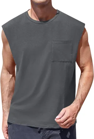 ZIWOCH Mens Sleeveless Tank Tops Workout Cut Off Shirts Muscle Gym T Shirts with Pocket