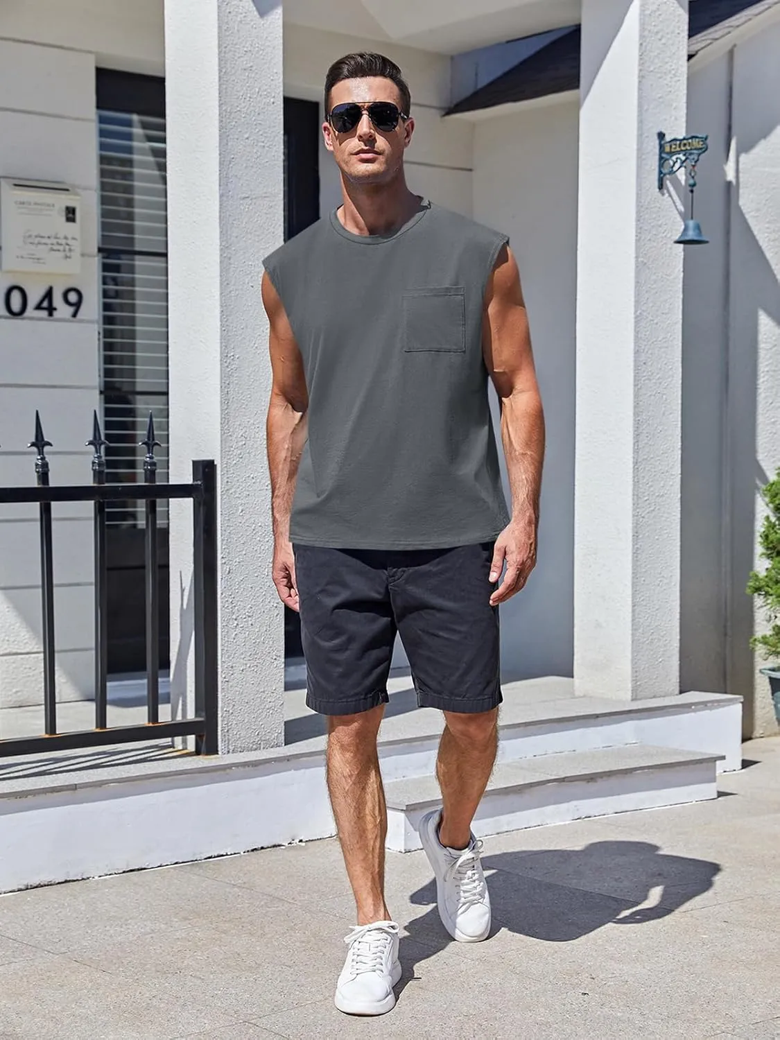 ZIWOCH Mens Sleeveless Tank Tops Workout Cut Off Shirts Muscle Gym T Shirts with Pocket